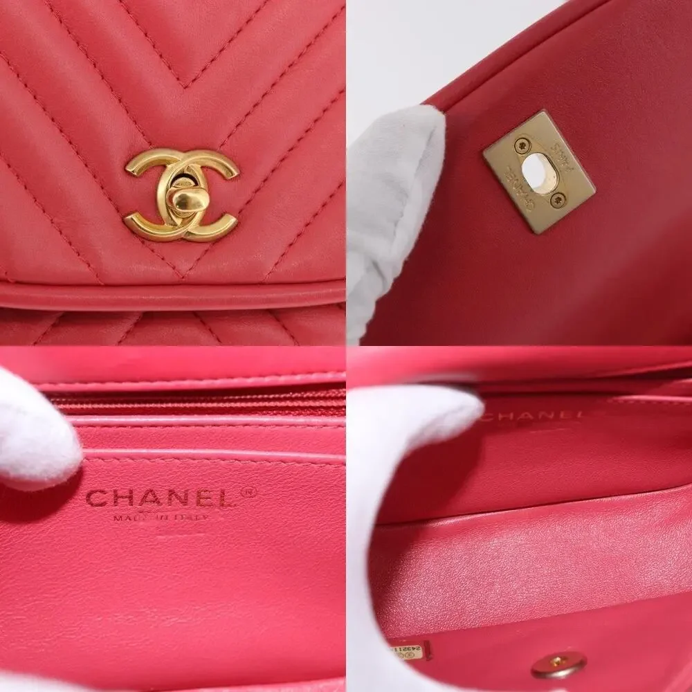 Chanel Chevron V Stitch Handbag Pink Lambskin Leather